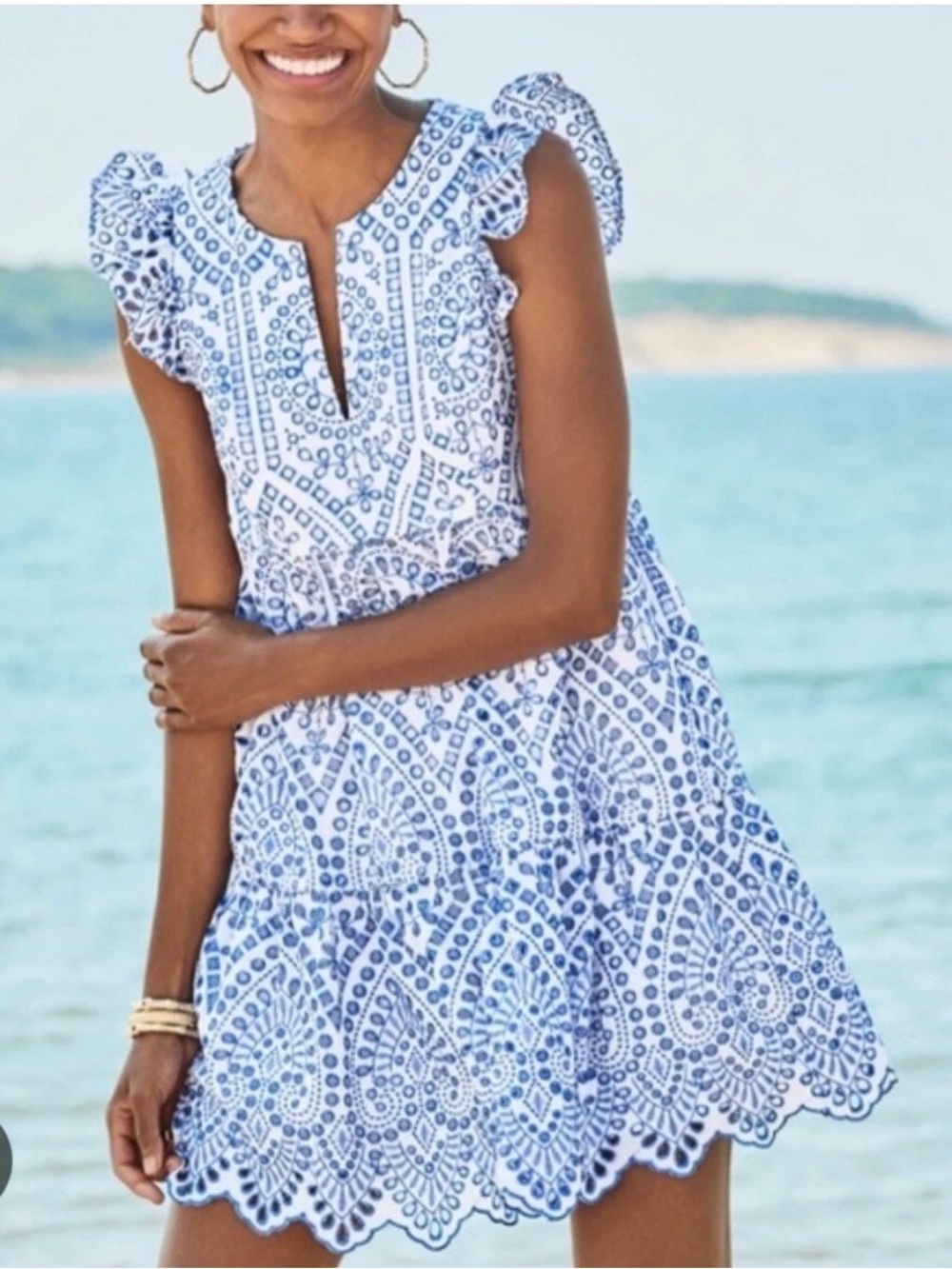 Lilly Pulitzer Keila Eyelet Dress Womens Blue White Size 2